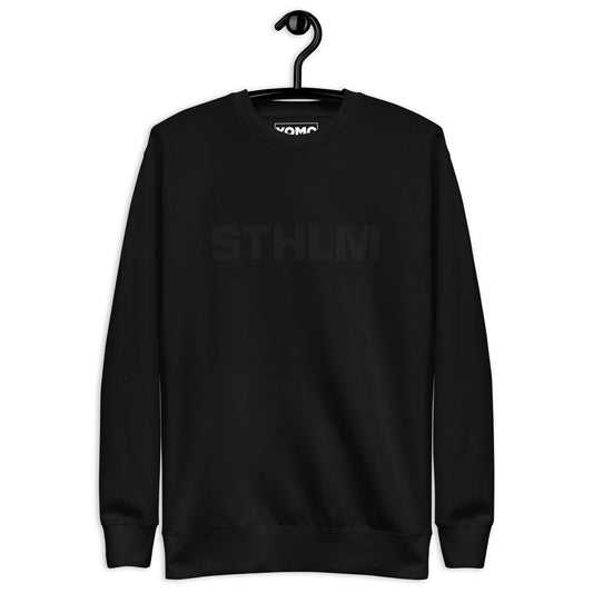 STHLM black on black edition - Premium Unisex Sweatshirt/Collegetröja med svart brodyr