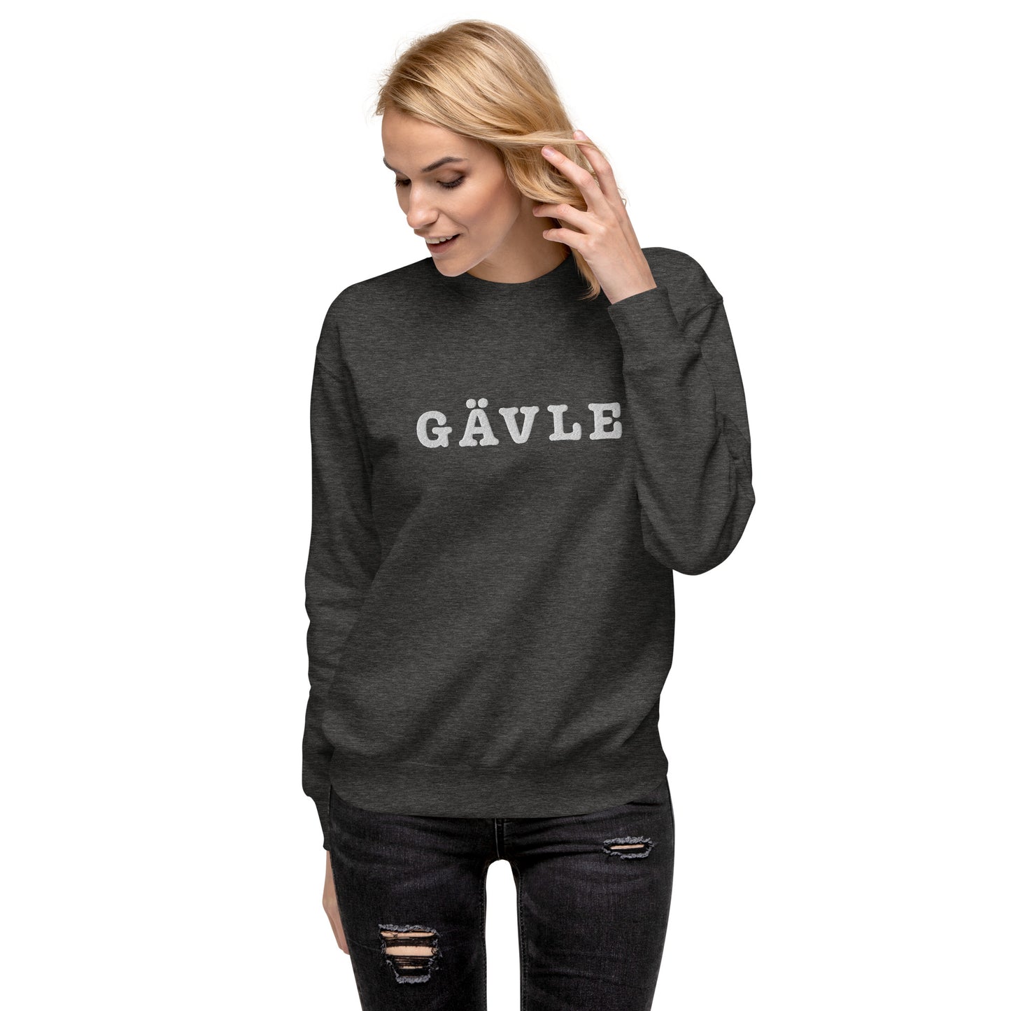 GÄVLE - Premium Unisex Sweatshirt/Collegetröja med vit brodyr - 4 färger