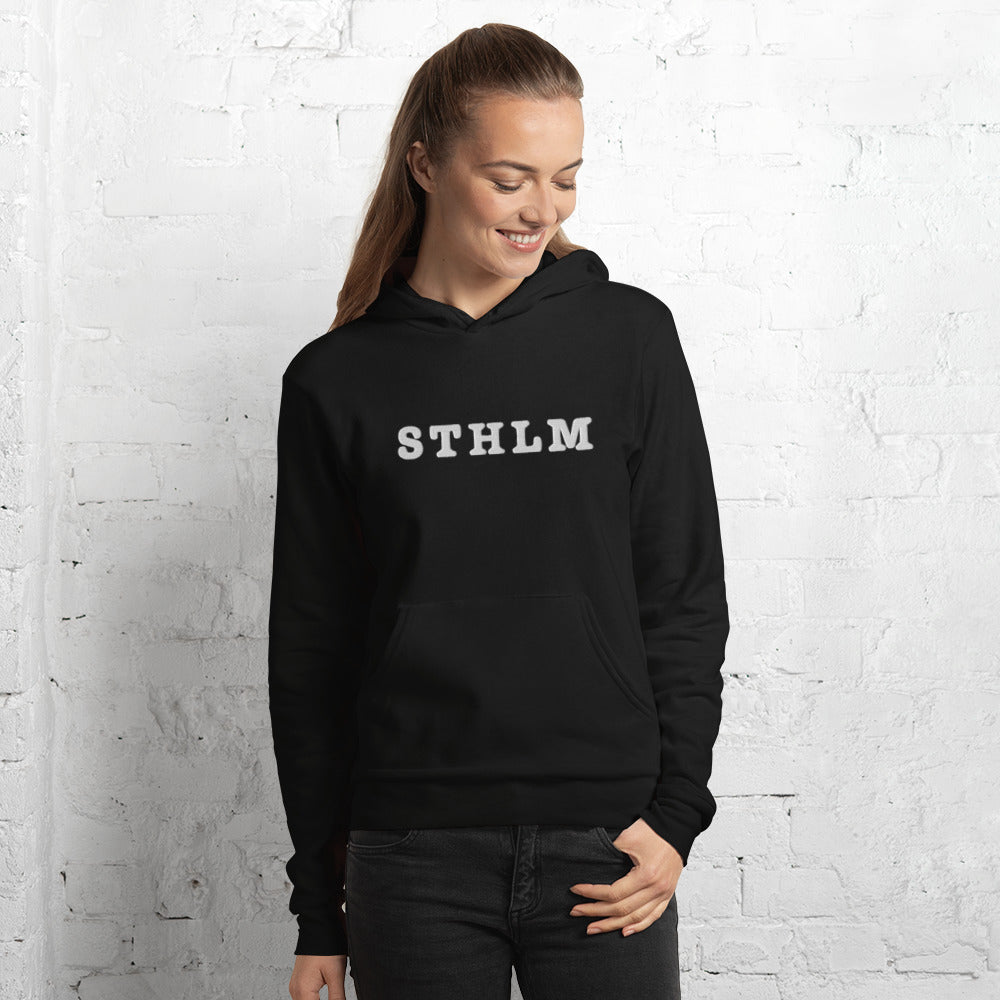 STHLM - Premium Unisex Hoodie med vit brodyr