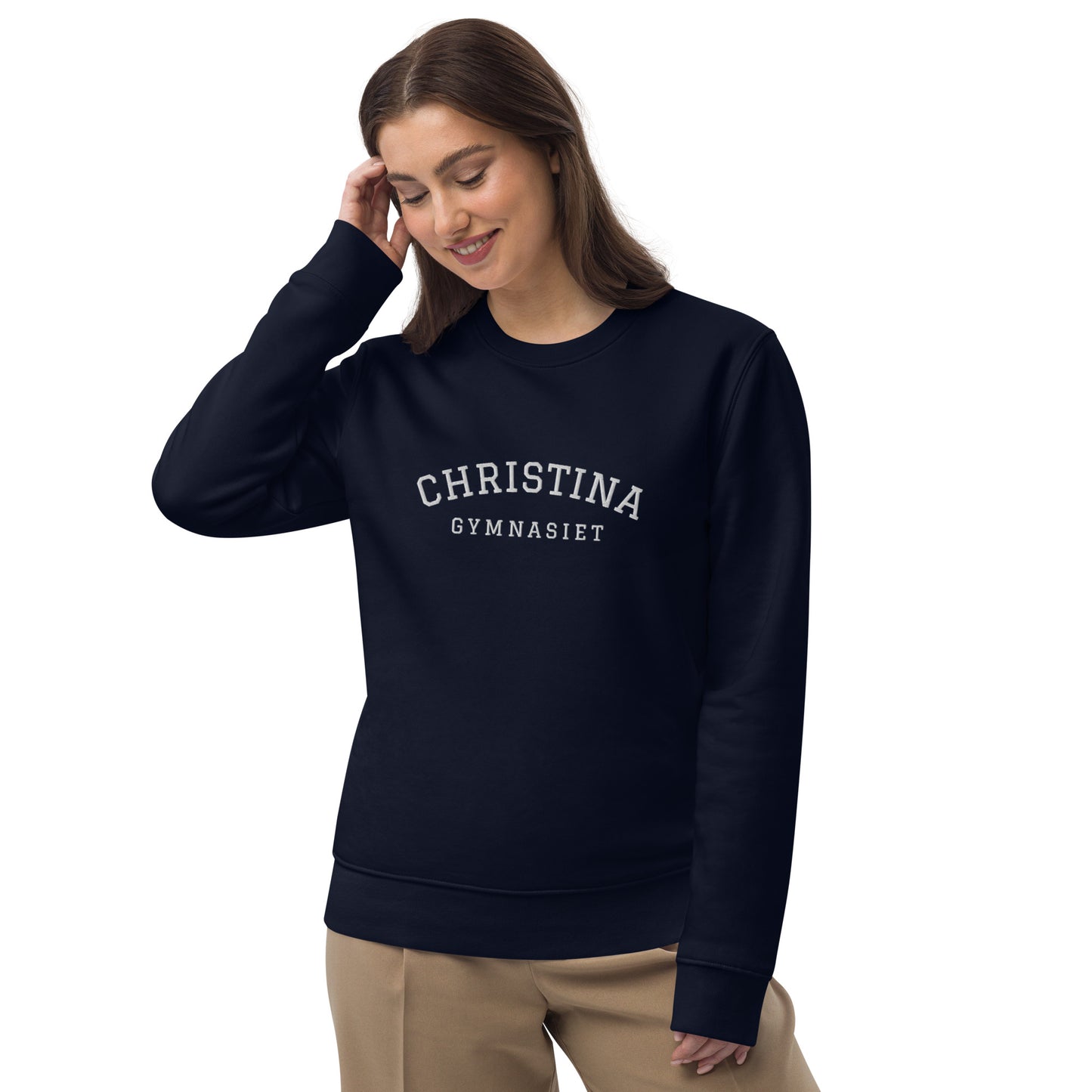 CHRISTINAGYMNASIET - Premium unisex eco collegetröja med brodyr - 4 färger